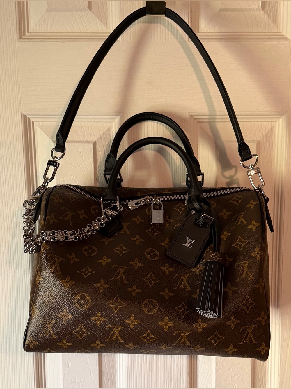 Speedy Soft 30 Dark Monogram Coated Canvas Handbag